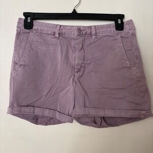 Anthropologie Chino Relaxed Shorts Purple Mauve Cotton Stretch Cuffed‎ Size 28